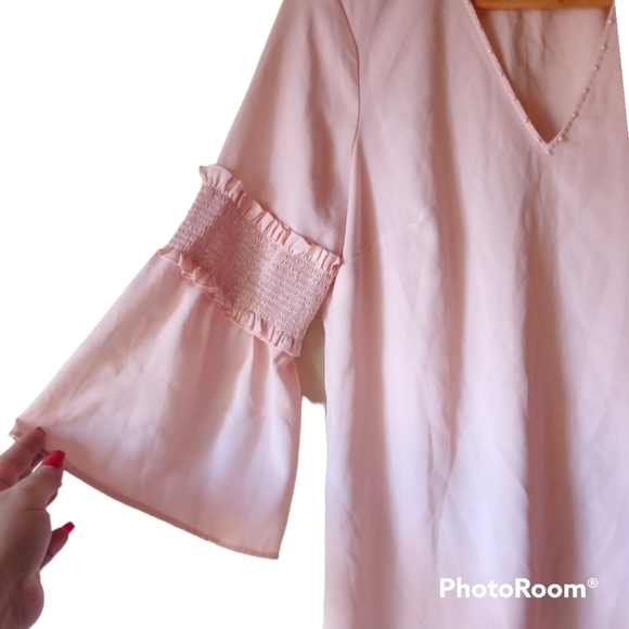 🪷 Karl Lagerfeld Paris Blush Pearl Neck Blouse Size S. - Picture 6 of 12